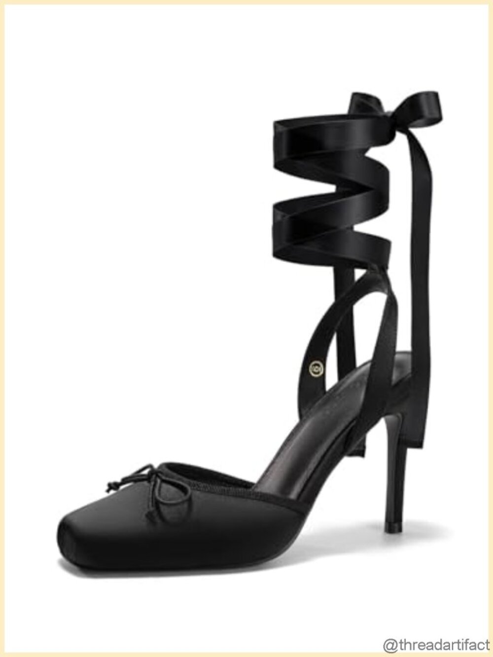 Coutgo Stiletto Heels Satin Square Toe Lace Up Bow Prom Pumps